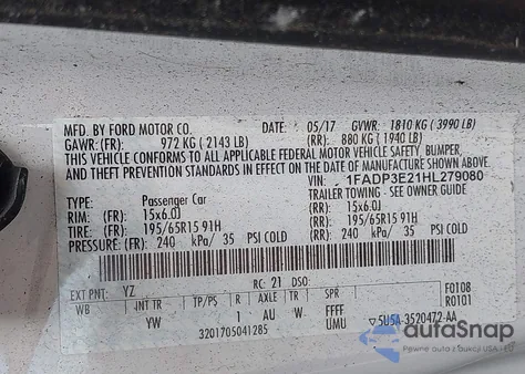 2017 Ford Focus S from USA, damaged, VIN 1FADP3E21HL279080